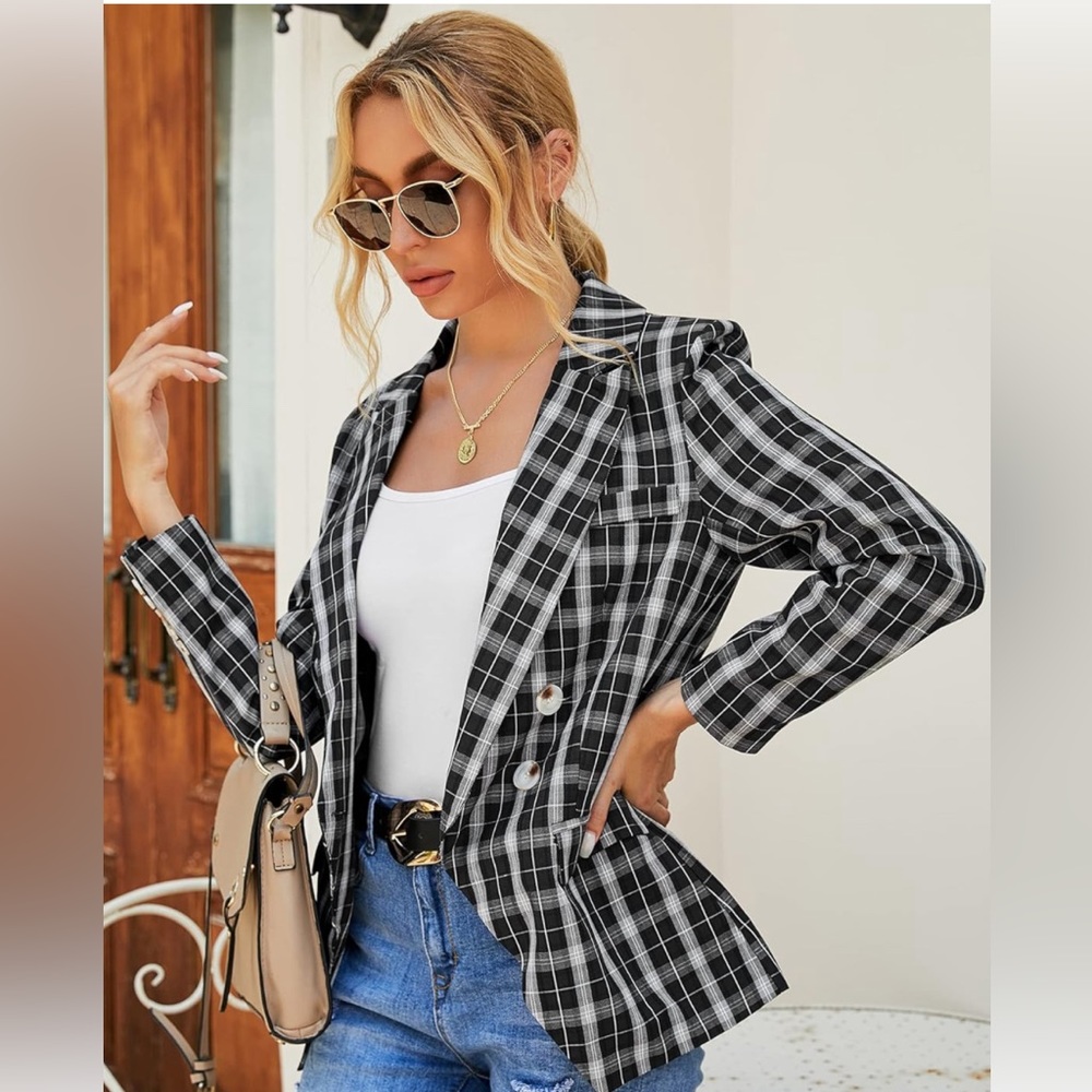 Casual plaid lightweight blazer